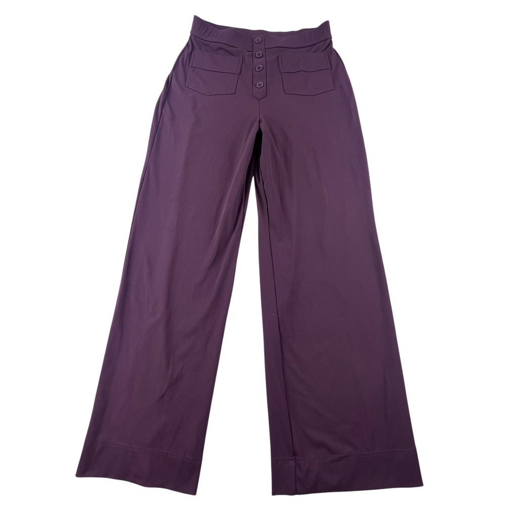 Halara Purple High Waisted Wide Leg Pants Button Front Pockets Large Plum